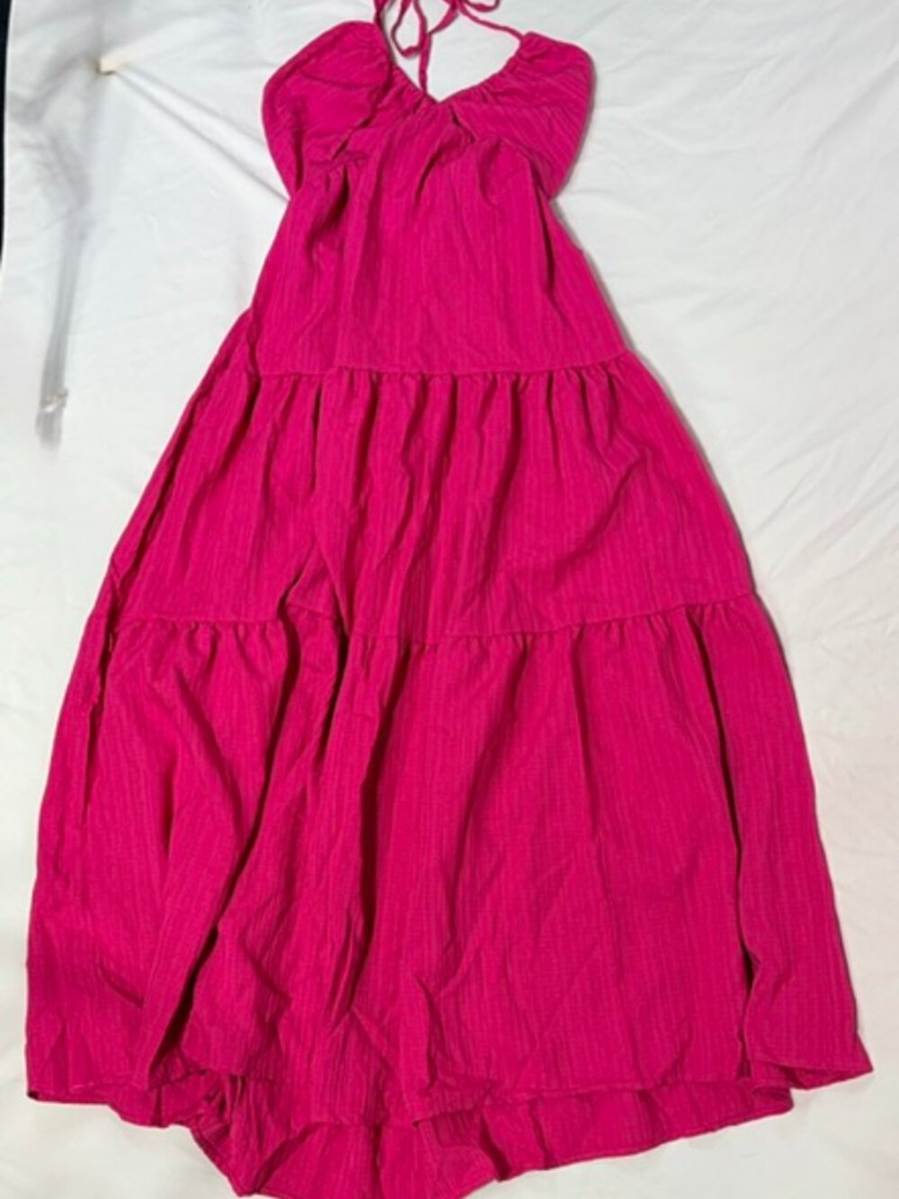 NWT Magenta Hot Pink Halter Open Back Tiered Maxi Dress (Size S)
